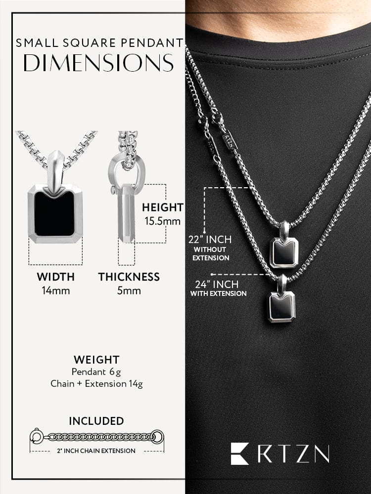 Black Onyx Square Pendant Necklace